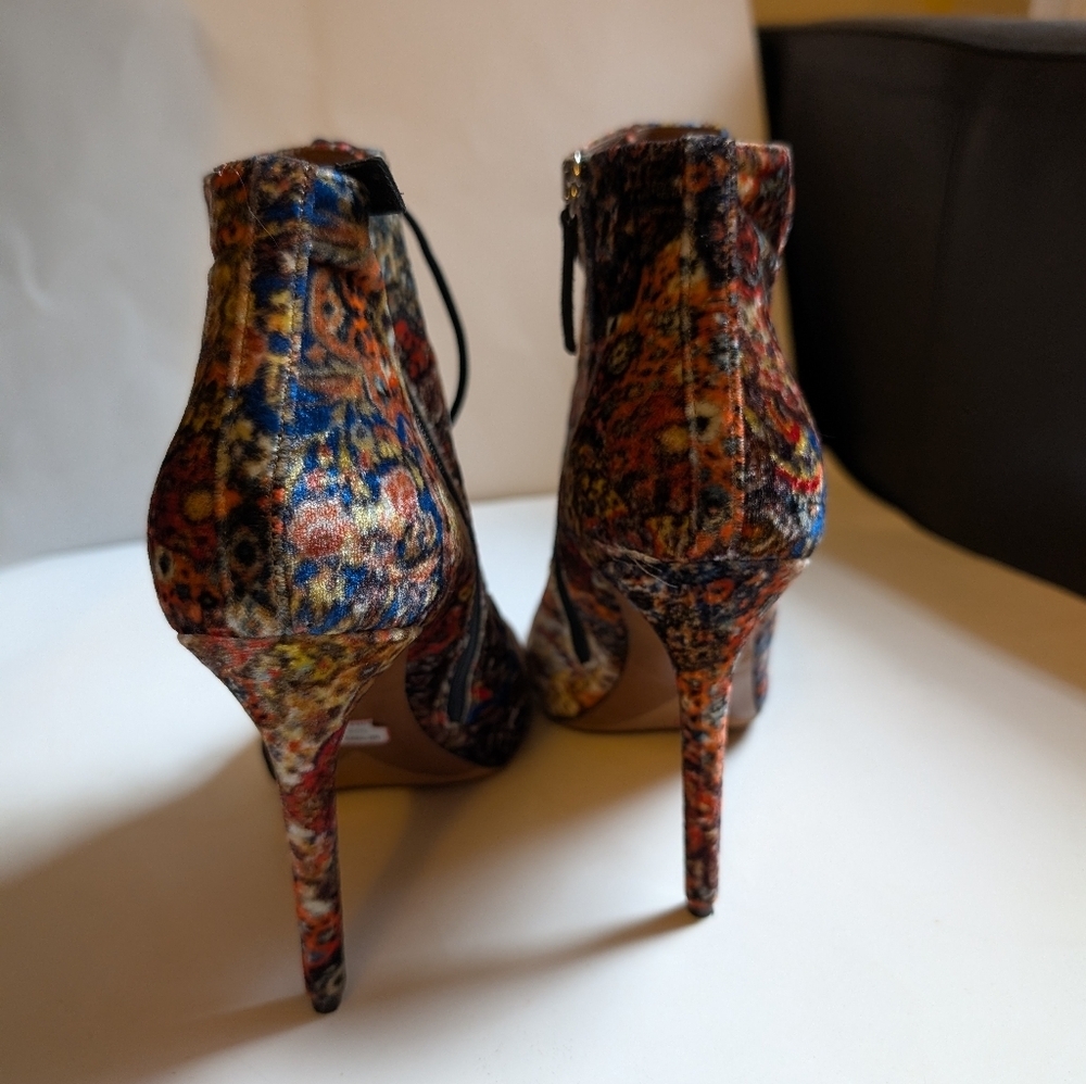 Tabitha Simmons Multicolor Floral Lace up Peep Toe High Heel Booties Size 41 New - Picture 6 of 8